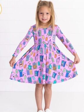 Little Sleepies Girls Purple Monsters Inc Long Sleeve Dress Pockets 2T